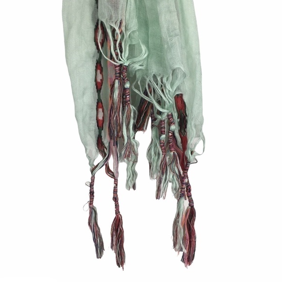 AMERICAN EAGLE Scarf Infinity Dots Neon Southwestern Embroidered Fringe Tassel - Picture 12 of 16